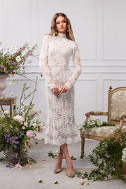 The Greta Dress in White Chantilly Lace