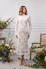 The Greta Dress in White Chantilly Lace