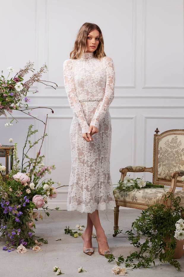 The Greta Dress in White Chantilly Lace