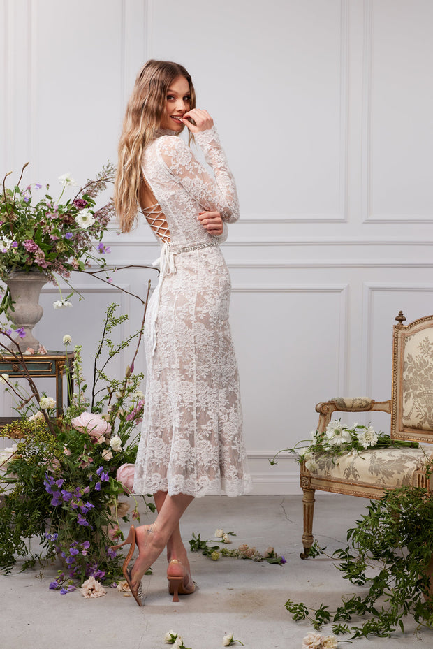 The Greta Dress in White Chantilly Lace