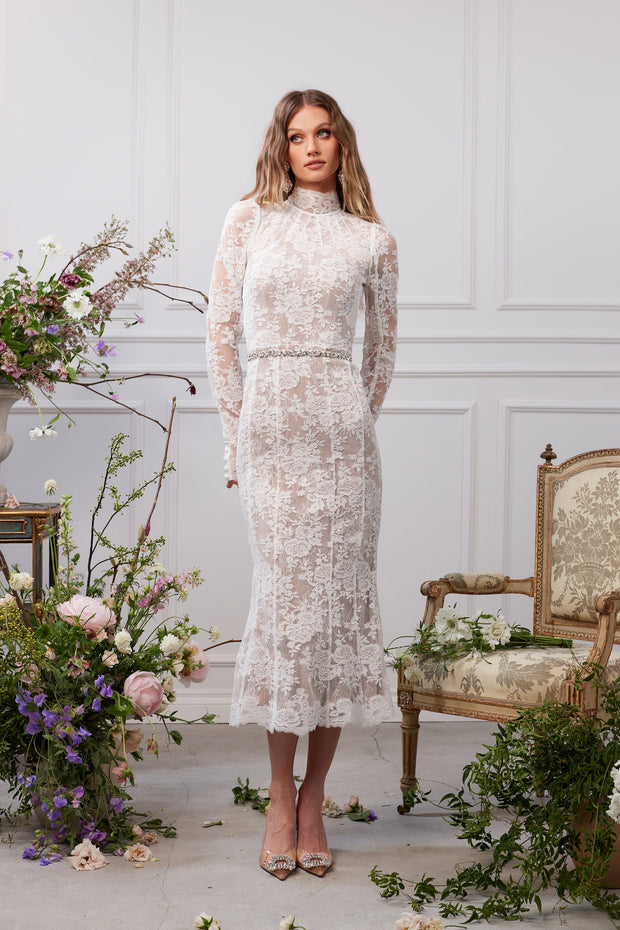 The Greta Dress in White Chantilly Lace