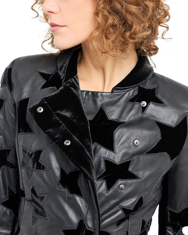 Leather contras Jacket Coat