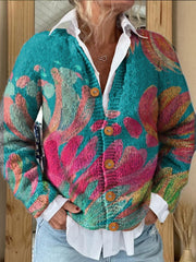 Colorful Casual Floral Print Buttoned Cardigan Sweater