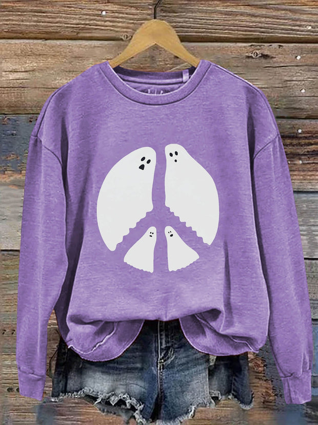 Peace And Love Ghost Halloween Art Print Casual  Sweatshirt