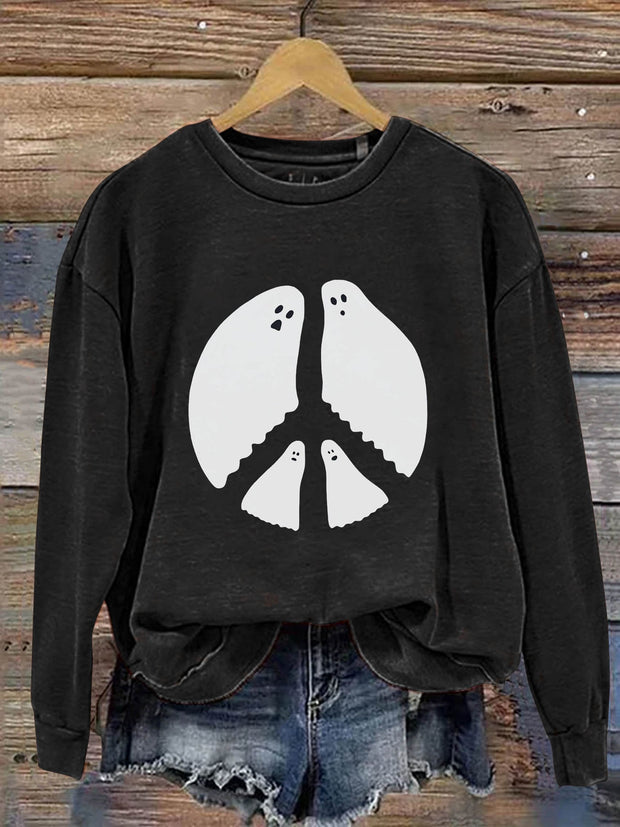 Peace And Love Ghost Halloween Art Print Casual  Sweatshirt