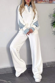 Lapel Long Sleeve Short Top and Trousers Suit