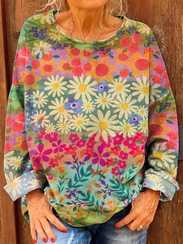 Women's Floral Contrast Art Print Casual Sweatshirt