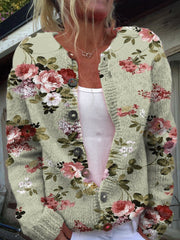 Elegant Casual Floral Print Buttoned Cardigan Sweater