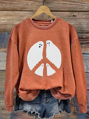 Peace And Love Ghost Halloween Art Print Casual  Sweatshirt