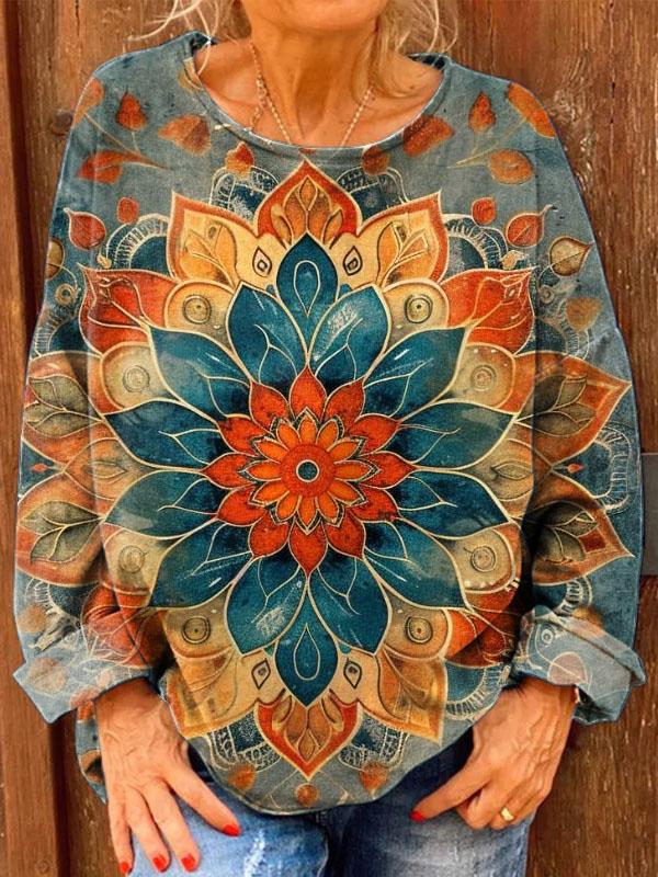 Women's Retro Mandala Print Casual Sweatshirt