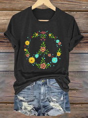 Peace And Love Flower Art Print T-shirt