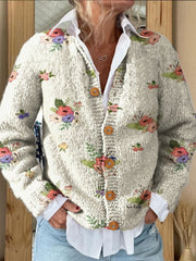 Casual Floral Print Buttoned Cardigan Sweater