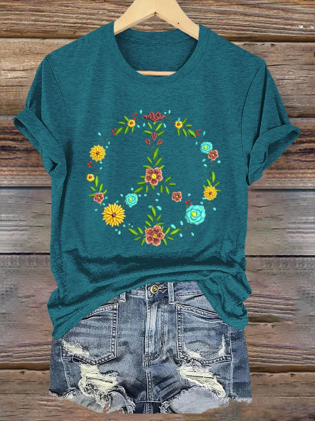 Peace And Love Flower Art Print T-shirt