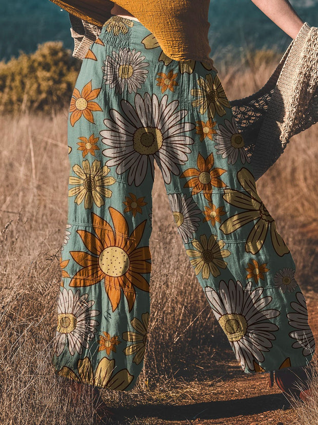 Women's Vintage Hippie Peace Flower Power Print Pants