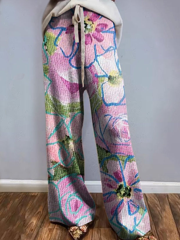 Women's Floral Art Print Comfort Knit Trousers