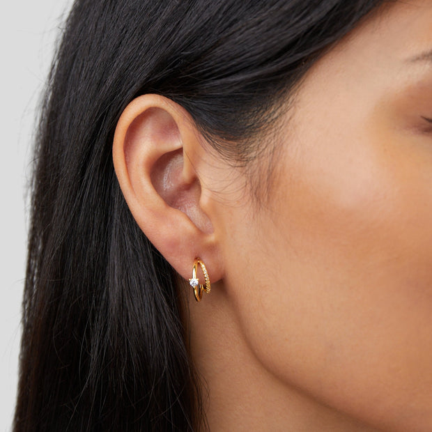 Layered Crystal Gold Hoop Earrings