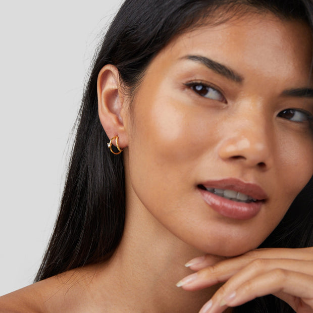 Layered Crystal Gold Hoop Earrings