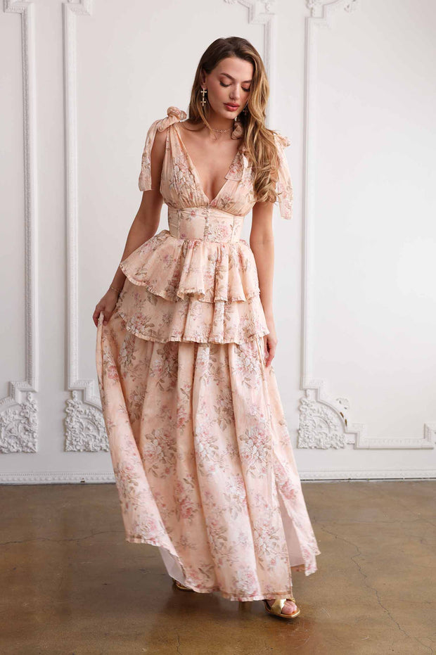 The Maile Dress in Peach Tapestry