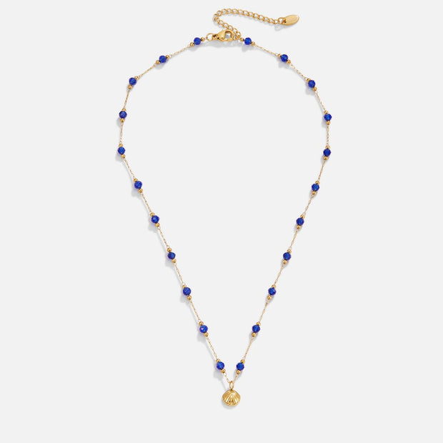 Nerissa Gold Shell & Blue Bead Necklace