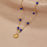 Nerissa Gold Shell & Blue Bead Necklace