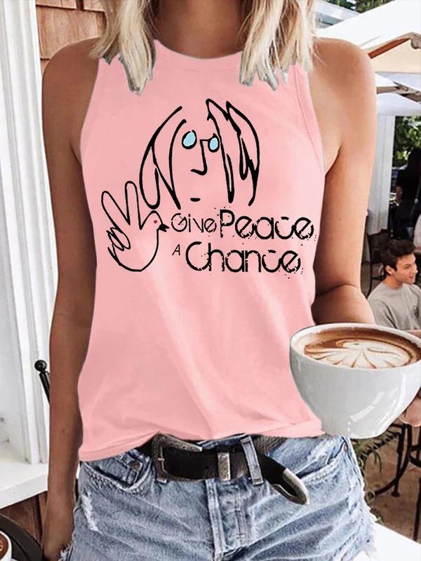 Women's Give Peace A Chance Art Print Casual Tank Top