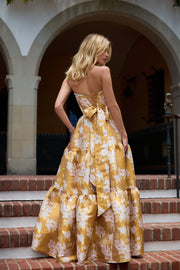 The Vivian Dress in Gold Baroque Floral