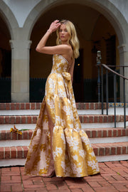 The Vivian Dress in Gold Baroque Floral