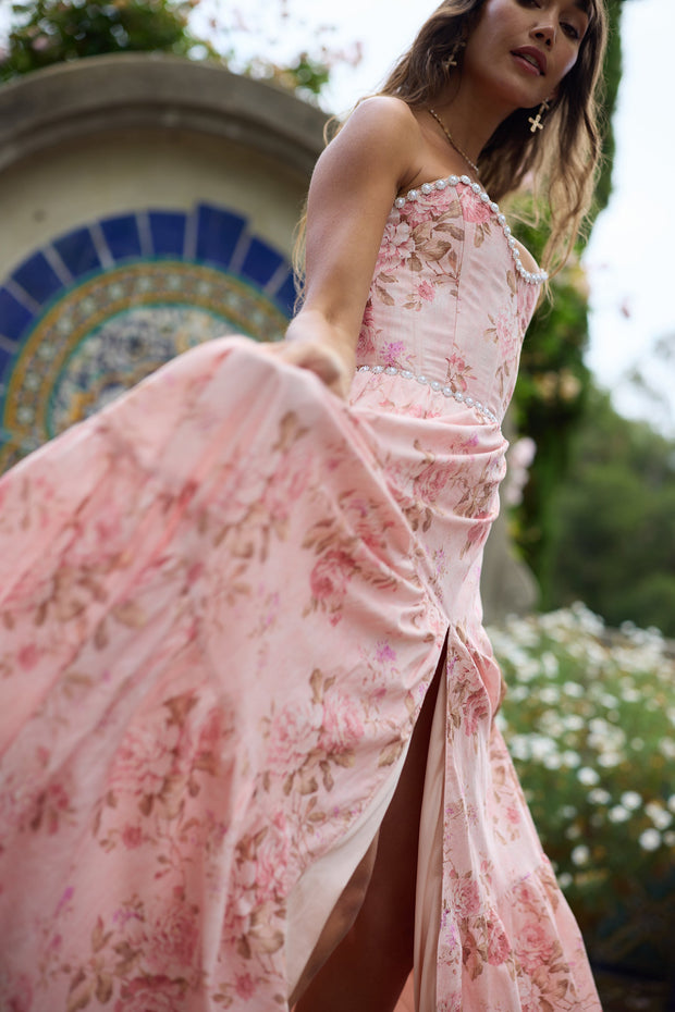 The Vivian Dress in Peach Tapestry