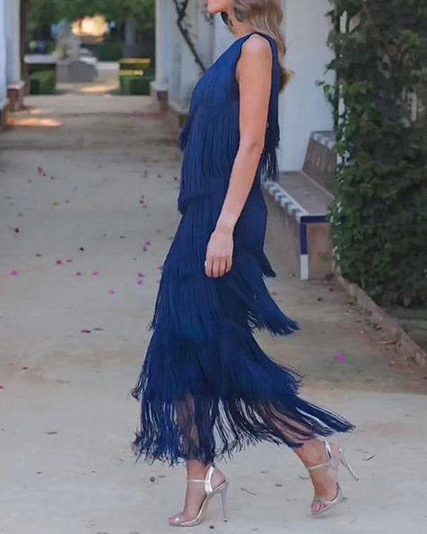 Off-Shoulder elegant fringe dress