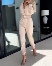 Denim Elastic Shirt Jumpsuit