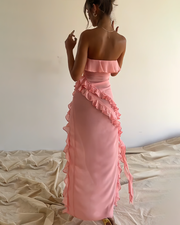 Slit pleated strapless dress