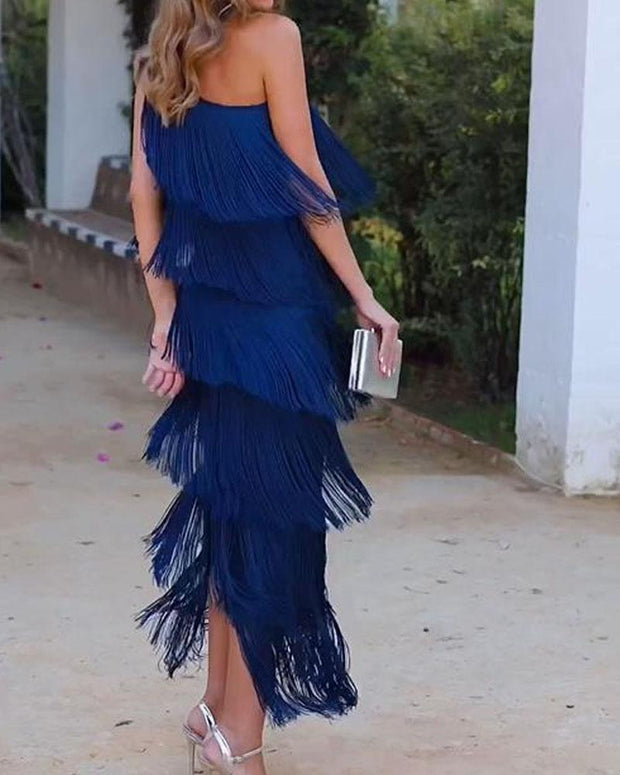 Off-Shoulder elegant fringe dress