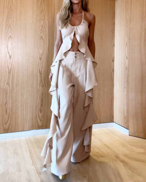 Sleeveless solid color long two-piece set