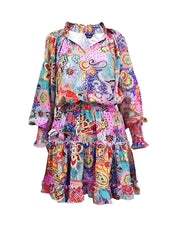 Paisley Print Ruffle Hem Shirred Waist Casual Dress