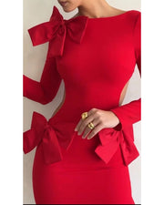 Sexy red bow halter waist dress