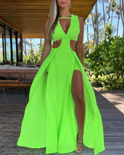 Cutout Sleeveless Thigh Slit Maxi Dress