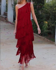 Off-Shoulder elegant fringe dress