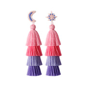 Pearl woven star-moon asymmetric earring girl