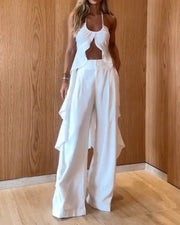 Sleeveless solid color long two-piece set