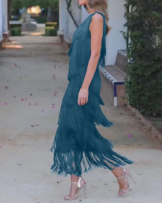 Off-Shoulder elegant fringe dress